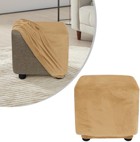 MikiUp Velvet Stretch Ottoman Cover - Square Footstool Slipcover for Living Room