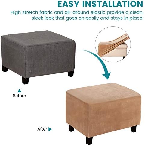 Real Velvet Plush Fabric Ottoman Cover - Stretchable Elastic Bottom