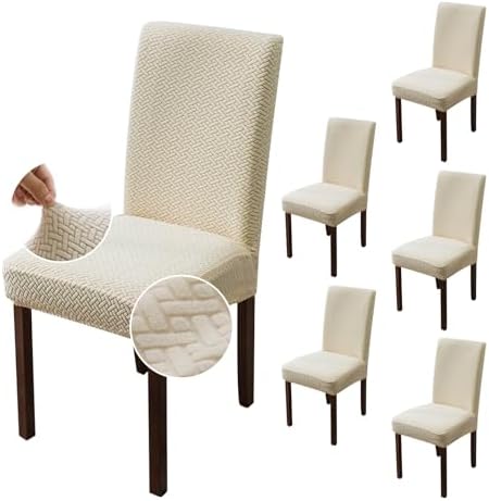 Genina Dining Chair Covers 6 PCS Beige Stretch Slipcovers