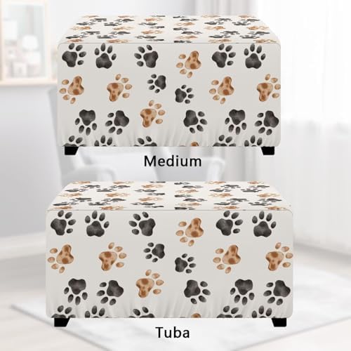 Dog Paw Prints Pattern Ottoman Cover for Foot Stool