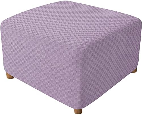 Light Purple Square Ottoman Slipcover with Elastic Bottom