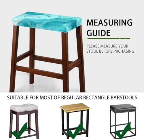 Teal Marble Print Stool Covers Set of 2 Non-Slip Rectangle