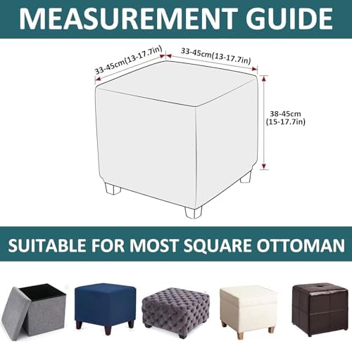 Square Ottoman Cover Stretch Slipcover with Elastic Bottom - Black