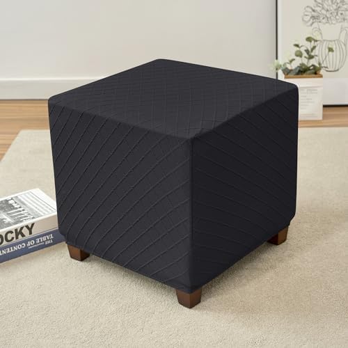 ANWUCHEN Stretch Jacquard Ottoman Cover - Small Black
