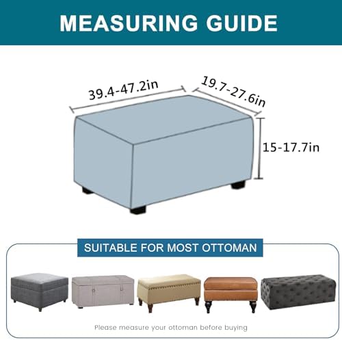 KRFOONN Stretch Ottoman Cover with Non Slip Elastic Bottom