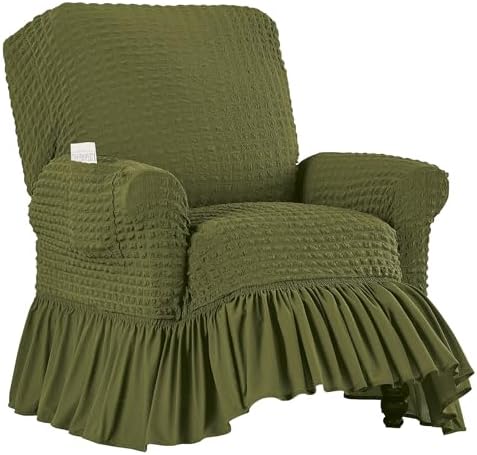 Collections Etc Textured Square Stretch Slipcover with Ruffled Skirt