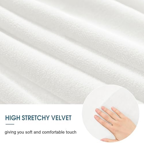 ANWUCHEN Velvet Ottoman Covers - Thick Rectangle Slipcovers with Elastic Bottom - White Medium