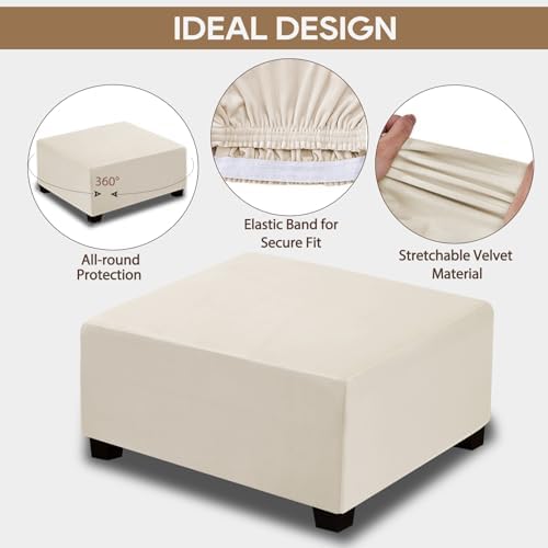 NeColorLife Velvet Ottoman Cover Square Large Cream