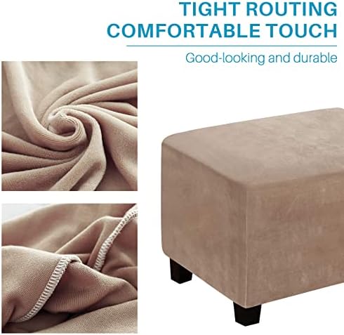 Stretch Velvet Ottoman Slipcover Machine Washable Elastic Bottom Brown XL