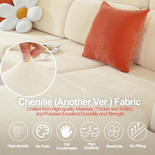 3 Piece Beige Chenille Sofa Slipcover Set