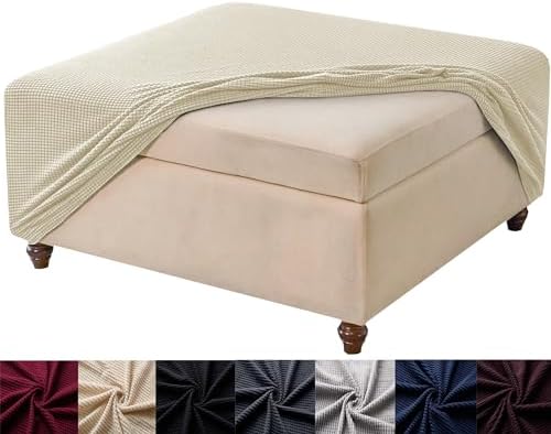 HFCNMY Stretch Square Ottoman Cover Beige Medium