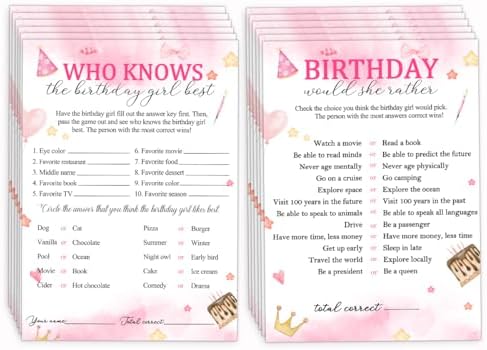 Birthday Girl Party Game Cards 30PCS Set for Adults