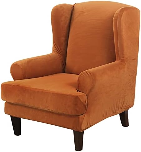 MIFXIN 2-Piece Wingback Chair Slipcover Velvet Stretch with Cushion Cover