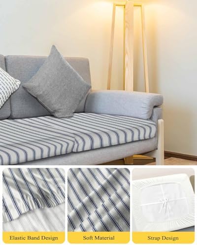 Navy Blue Striped Sofa Slipcovers with Elastic Bottom