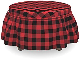 Ambesonne Plaid Ottoman Cover Retro Lumberjack Buffalo 2 Piece Set Orange Black