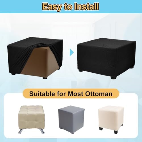 Uxcell Stretch Ottoman Cover for Foot Stool Living Room Bedroom Black Medium