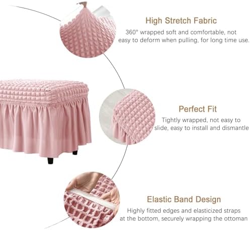 Pink Rectangle Ottoman Slipcover with Skirt - Small