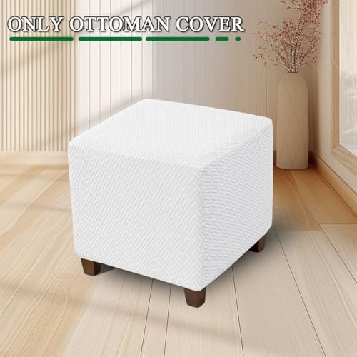 Thick Jacquard Square Ottoman Slipcover with Elastic Bottom