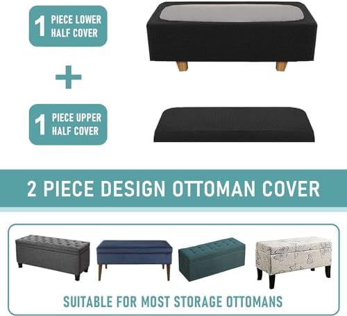 CAMZ 2 Piece Stretch Storage Ottoman Cover Black X-Large