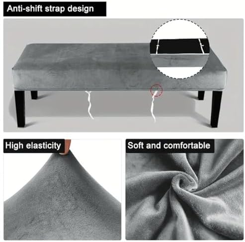 Velvet Plush Bench Covers for Dining Room Stools and Chairs Light Blue