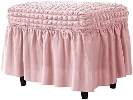 GAWEKIQE High Stretch Seersucker Ottoman Slipcover with Skirt
