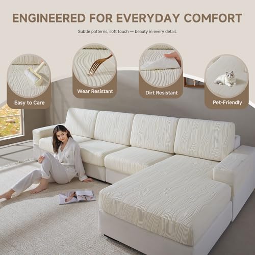 QIANMEW Couch Cushion Cover M Ivory Super Stretch
