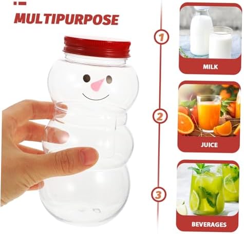 Garneck 10Pcs Snowman Milk Tea Beverage Bottles with Lids