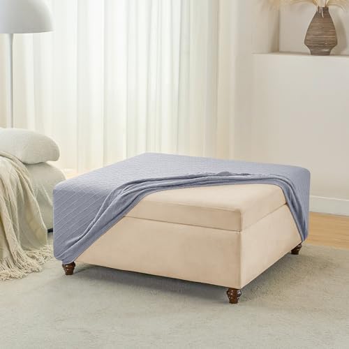 ANWUCHEN Thick Stretch Jacquard Ottoman Cover - Medium Light Gray