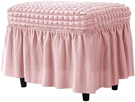 XMNTG Stretch Pink Seersucker Stool Cover with Skirt