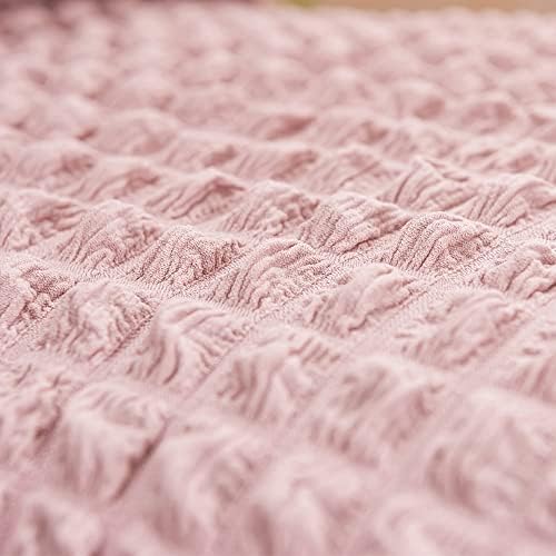 XMNTG Stretch Pink Seersucker Stool Cover with Skirt