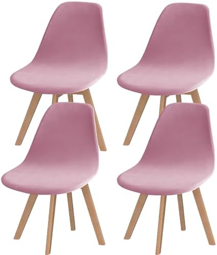 Pack of 4 Velvet Mid Century Modern Dining Chair Covers Pink