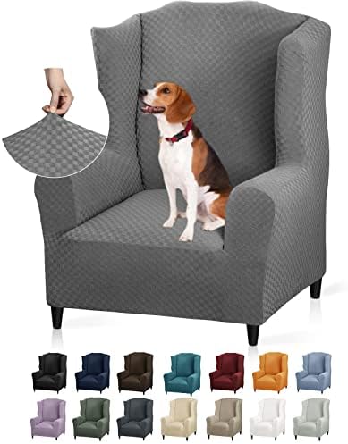 YEMYHOM Wingback Chair Slipcover Jacquard Design Non-Slip