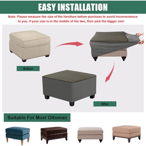 Waterproof Quilted Ottoman Cover with Nonslip Design