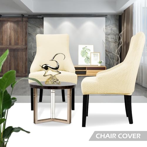 Lellen Stretch Wingback Chair Cover - 2PCS Cream Reusable Slipcover