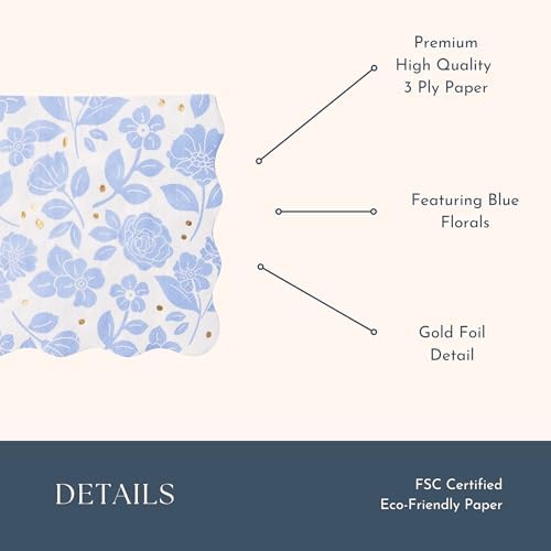 Bonjour Fete Light Blue Floral Large Paper Napkins Pack of 20