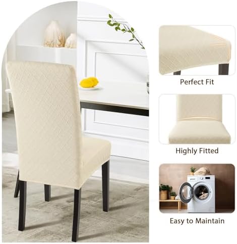 SearchI Dining Chair Covers Set of 4 Beige Rhombus