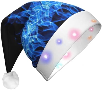 Blue Flame Print Christmas Hat with LED Lights
