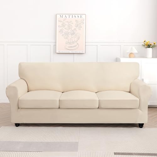 SearchI Stretch Sofa Cover Set with 3 Cushion Covers Beige