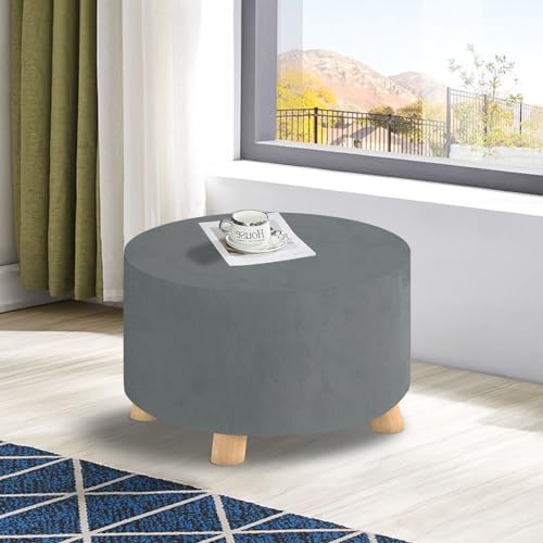 MAXIJIN Velvet Ottoman Cover - Round Slipcover for Footstool and Storage