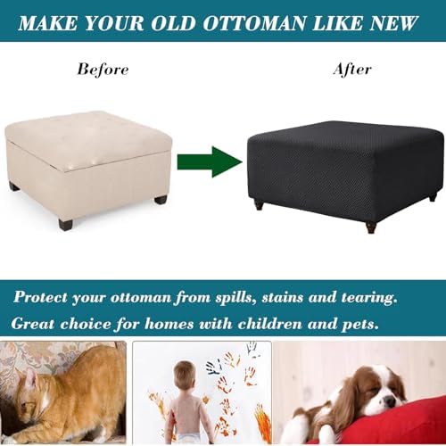 HFCNMY Thick Stretch Ottoman Slipcover - Black Square