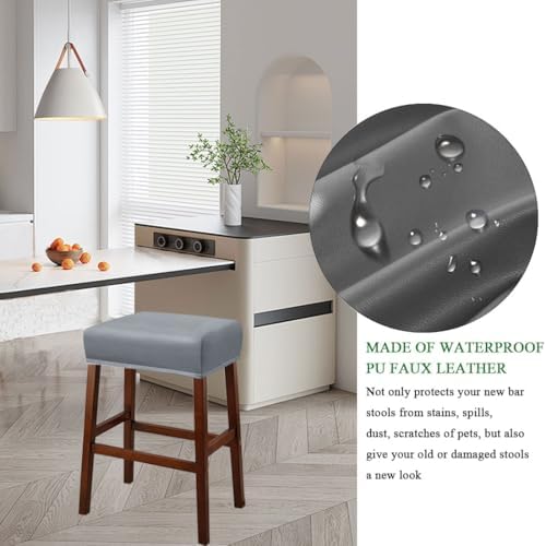 Waterproof Bar Stool Covers Set of 4 Dark Gray PU Leather