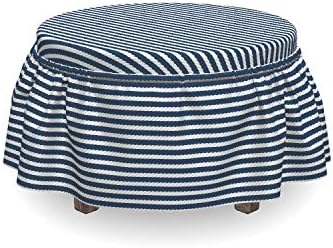 Ambesonne Navy Striped Ottoman Cover 2 Piece Set