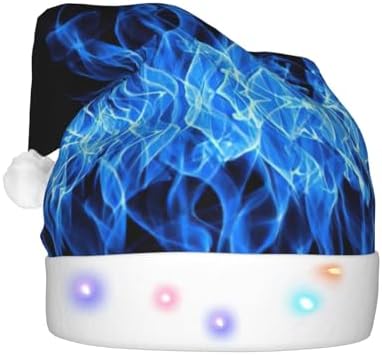 Blue Flame Print Christmas Hat with LED Lights
