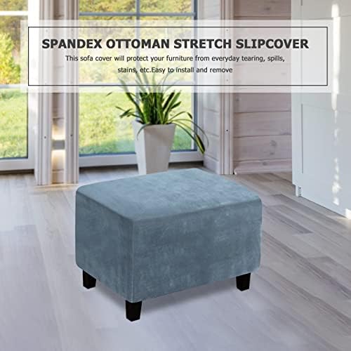 Velvet Ottoman Cover for Large Room Gray Blue Rectangular