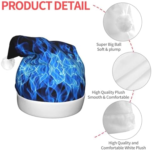 Blue Flame Print Christmas Hat with LED Lights