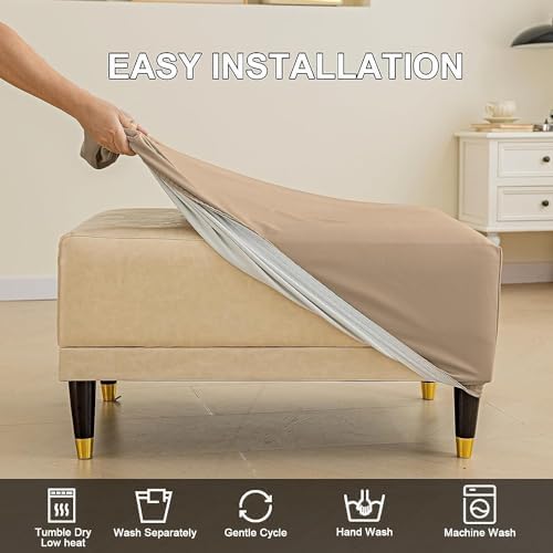 LUXRUB Waterproof PU Leather Ottoman Cover