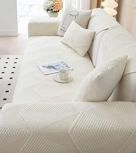 Vctops Farmhouse Solid Color Embroidery Sofa Cover