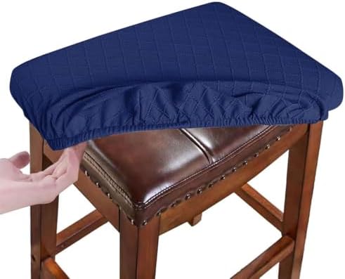 Stool Covers Rectangular Set of 2 Navy Diamond Jacquard