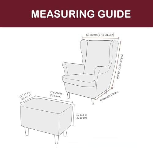 Pink Wingback Chair Cover Set with Ottoman Slipcover