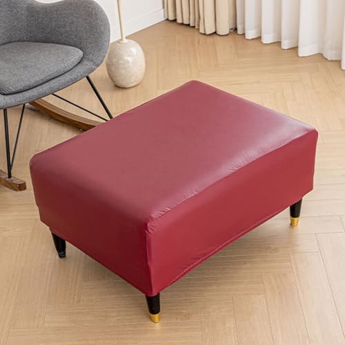 Wine Red Waterproof Ottoman Slipcover with Elastic Bottom